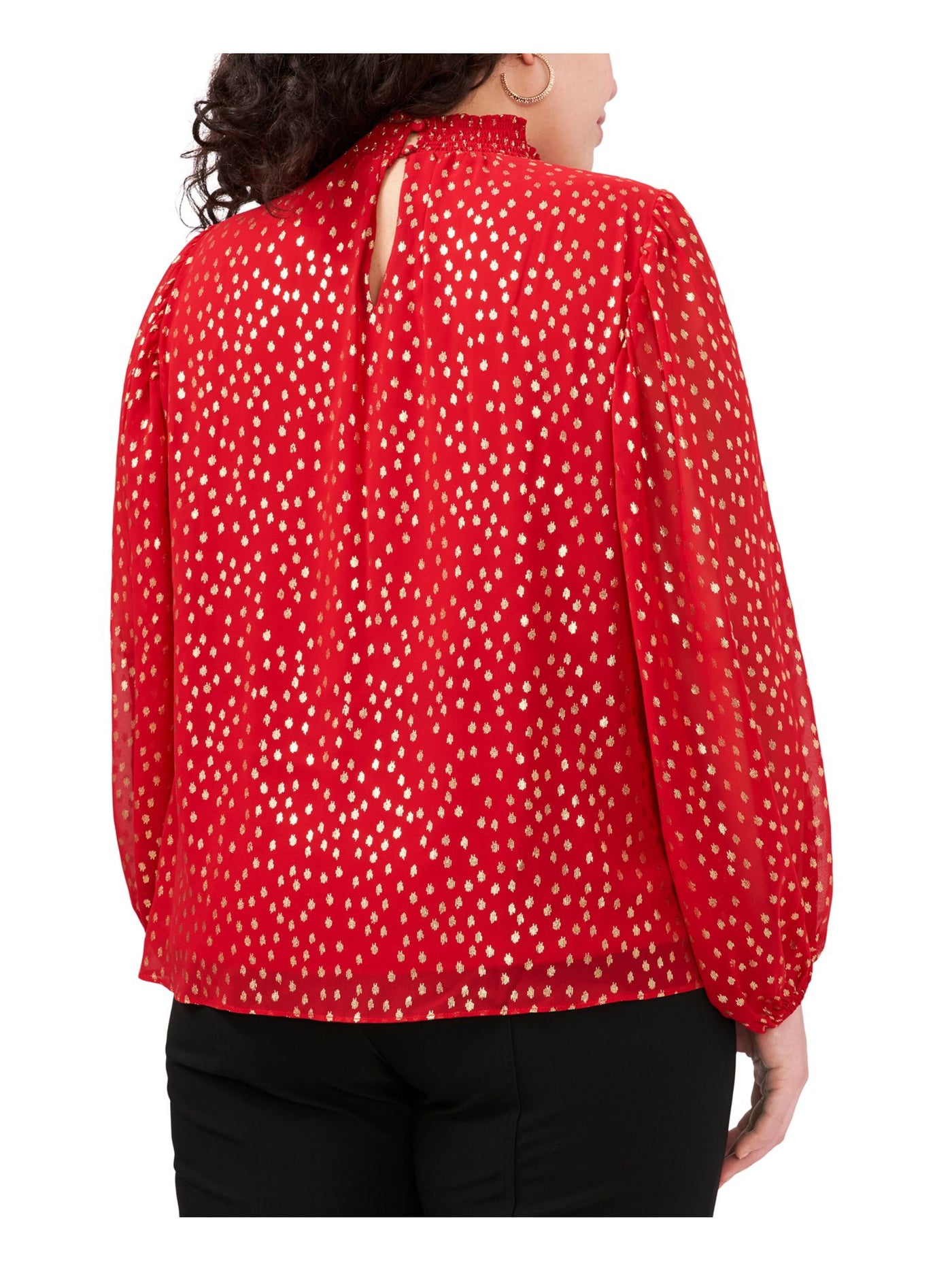 MSK Womens Red Metallic Keyhole Back Blouson Sleeve Mock Neck Wear To Work Top Plus 3X