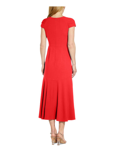 ADRIANNA PAPELL Womens Red Zippered Gathered Cap Sleeve Sweetheart Neckline Midi Party Hi-Lo Dress 2