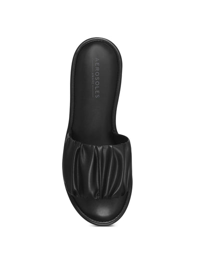 AEROSOLES Womens Black Cushioned Ruched Jamaica Round Toe Block Heel Slip On Slide Sandals Shoes 7 M