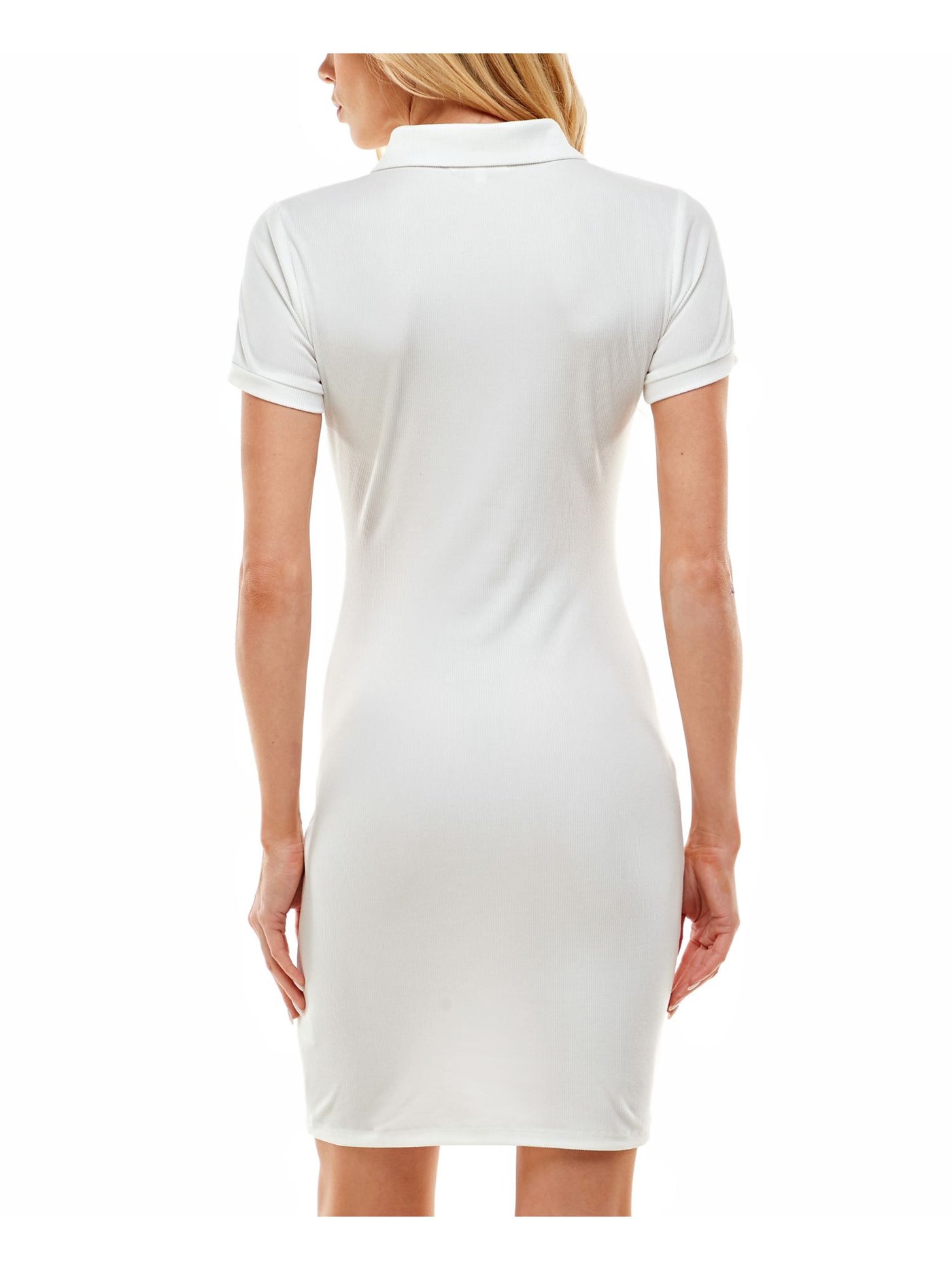 ULTRA FLIRT Womens Ribbed Short Sleeve Collared Short Body Con Dress