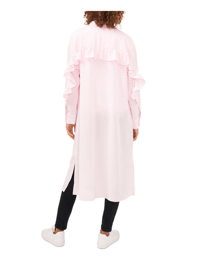 RILEY&RAE Womens Pink Ruffled Unlined Cuffed Sleeve Collared Midi Shirt Dress S