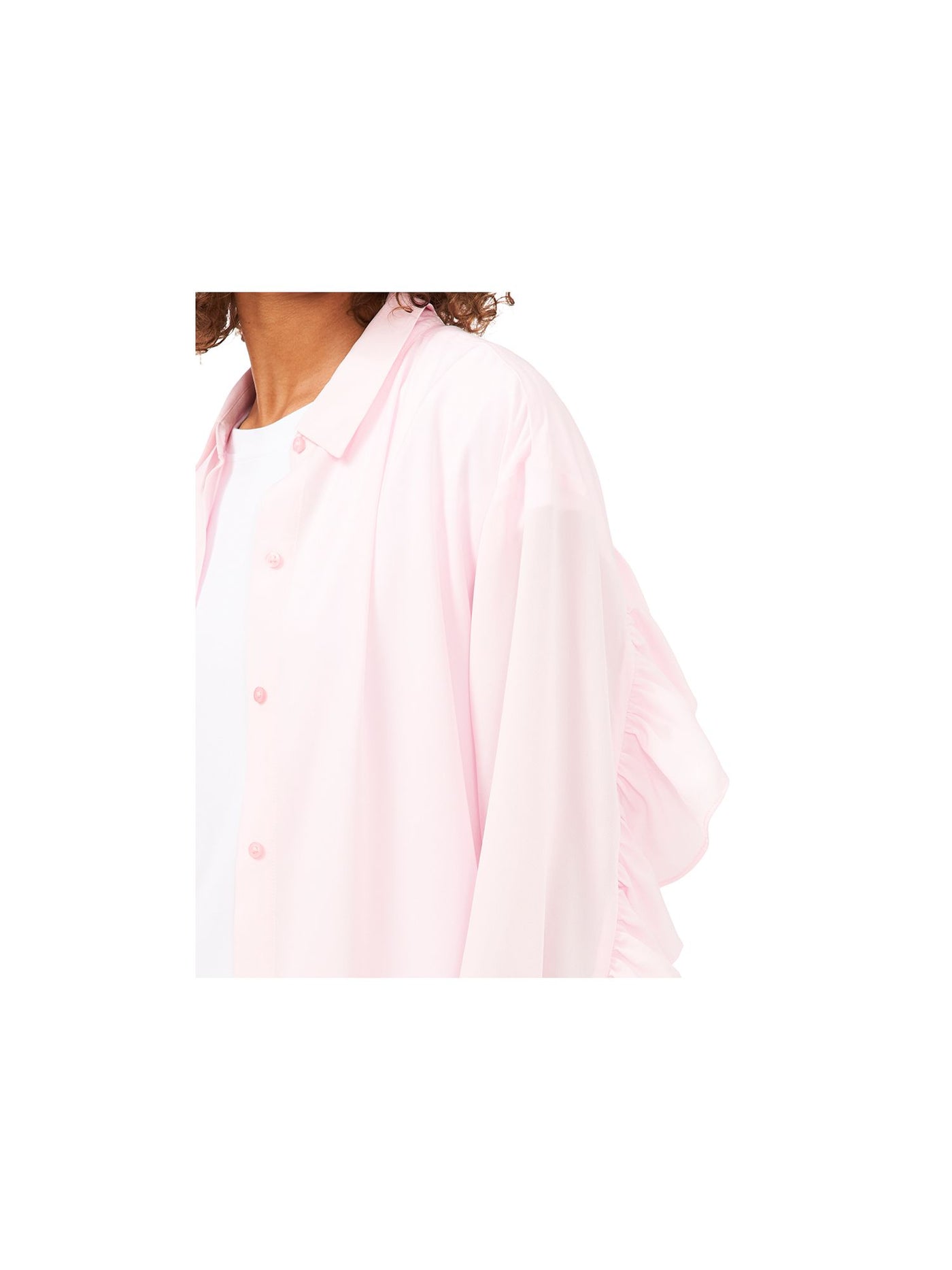 RILEY&RAE Womens Pink Ruffled Unlined Cuffed Sleeve Collared Midi Shirt Dress S
