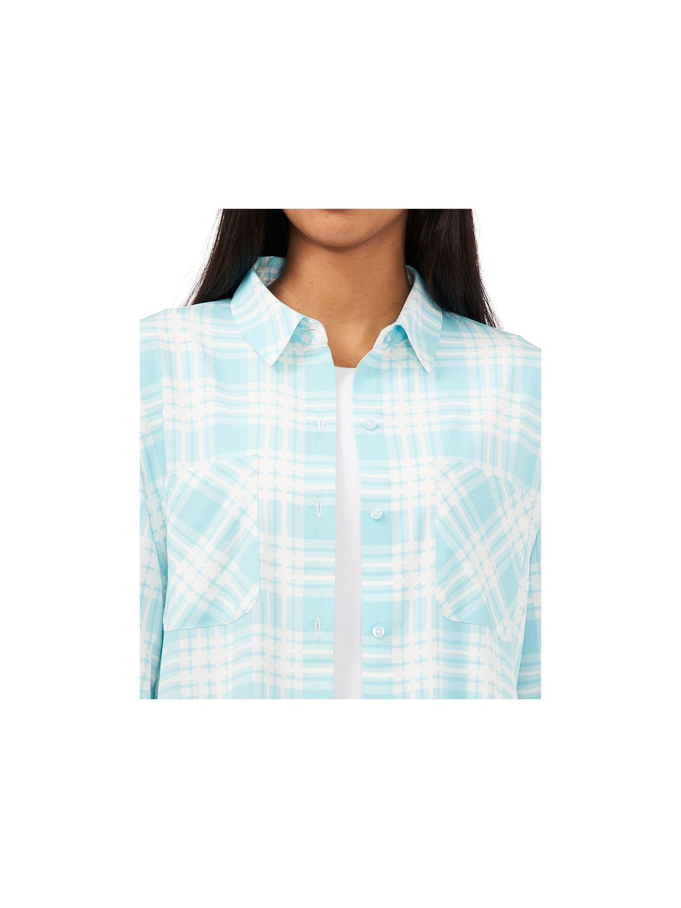 RILEY&RAE Womens Light Blue Ruffled Pocketed Slitted Button Down Plaid Cuffed Sleeve Point Collar Below The Knee Shirt Dress XS