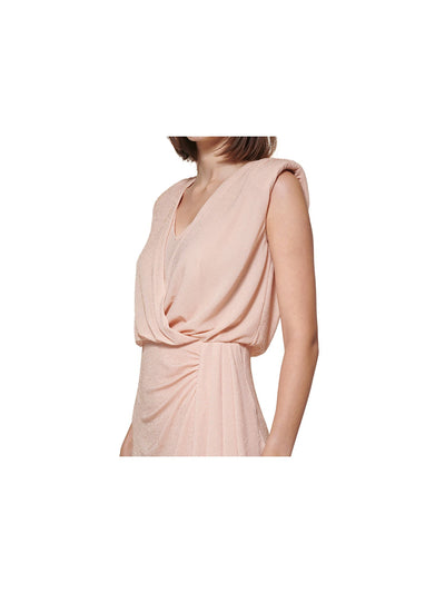 CALVIN KLEIN Womens Pink Glitter Zippered Draped Sleeveless V Neck Above The Knee Party Blouson Dress 12