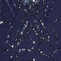 ADRIANNA PAPELL Womens Navy Sequined Beaded Sheer Short Sleeve V Neck Party Top