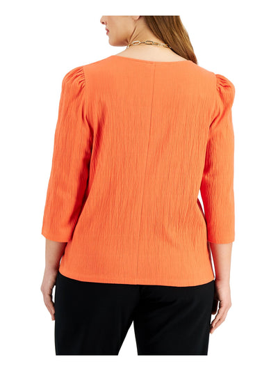 BAR III Womens Orange Gathered 3/4 Sleeve Square Neck Wear To Work Top Plus 3X