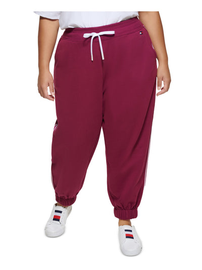 TOMMY HILFIGER SPORT Womens Purple Pocketed Tie High Waist Sweatpants Logo Graphic Boyfriend Pants Plus 2X