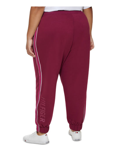 TOMMY HILFIGER SPORT Womens Purple Pocketed Tie High Waist Sweatpants Logo Graphic Boyfriend Pants Plus 2X