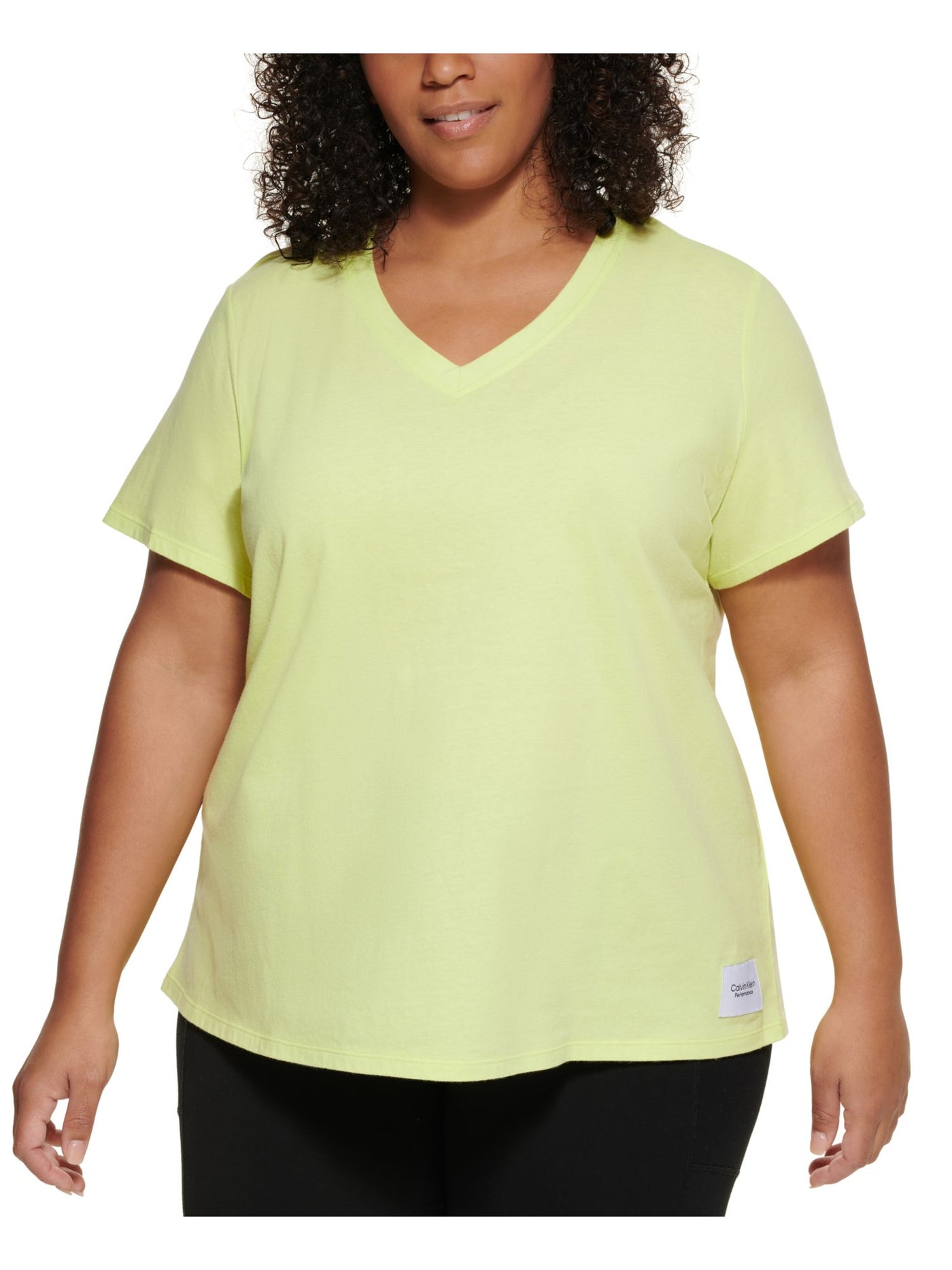 CALVIN KLEIN PERFORMANCE Womens Green Short Sleeve V Neck T-Shirt Plus 1X