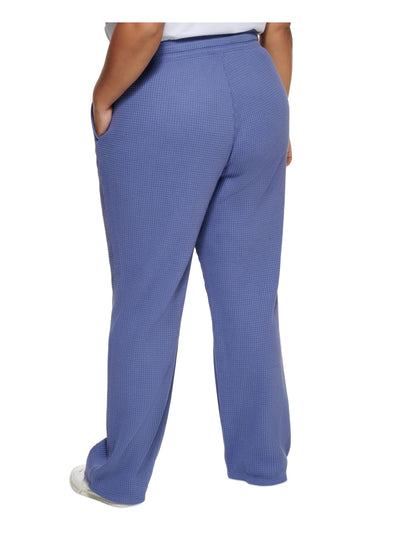 CALVIN KLEIN PERFORMANCE Womens Blue Textured Pocketed Drawstring Waist High Waist Pants Plus 1X