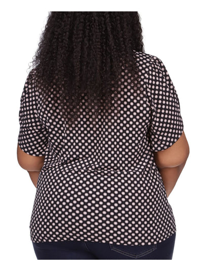 MICHAEL KORS Womens Black Polka Dot Petal Sleeve Round Neck Top Plus 0X