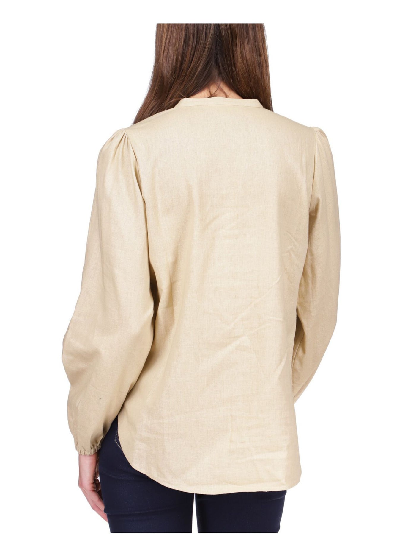 MICHAEL MICHAEL KORS Womens Beige Long Sleeve Round Neck Button Up Top XL