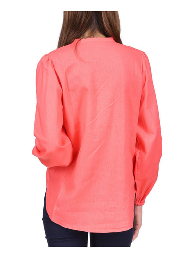 MICHAEL MICHAEL KORS Womens Coral Blouson Sleeve Round Neck Blouse L