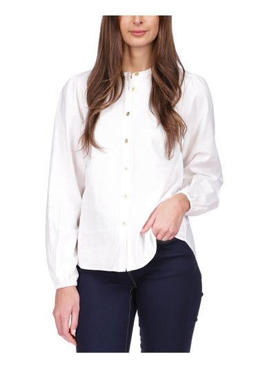 MICHAEL MICHAEL KORS Womens White Blouson Sleeve Mock Neck Wear To Work Button Up Top XL