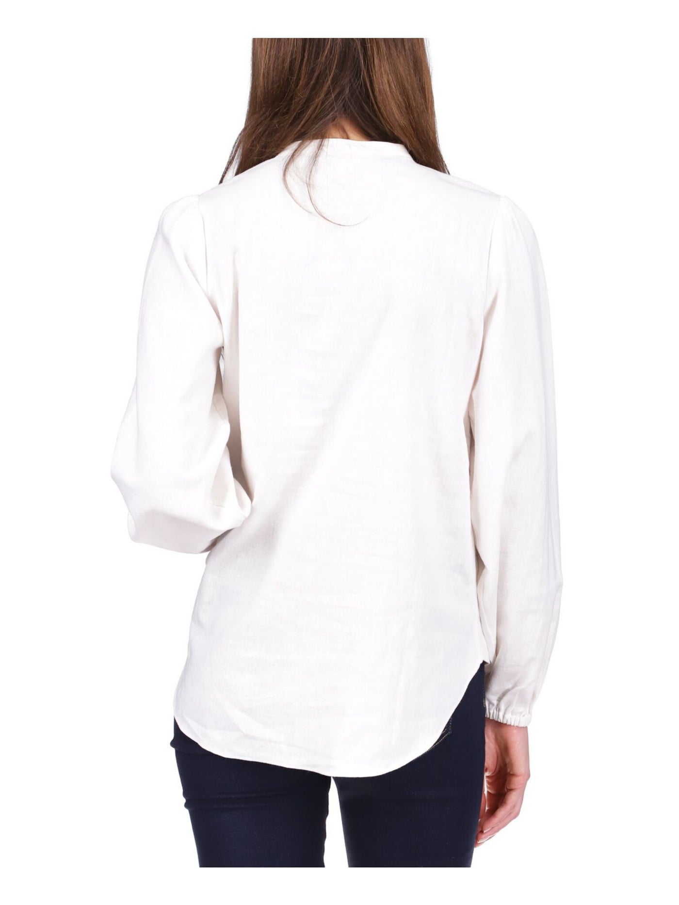 MICHAEL MICHAEL KORS Womens White Blouson Sleeve Mock Neck Wear To Work Button Up Top XL