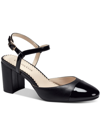 CHARTER CLUB Womens Black Padded Adjustable Ankle Strap Dotti Cap Toe Block Heel Buckle Pumps Shoes 8.5 M