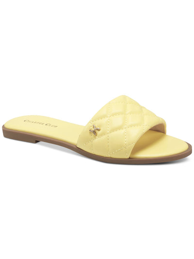 CHARTER CLUB Womens Yellow Logo Cushioned Quilted Saffiee Round Toe Slip On Sandals Shoes 7 M