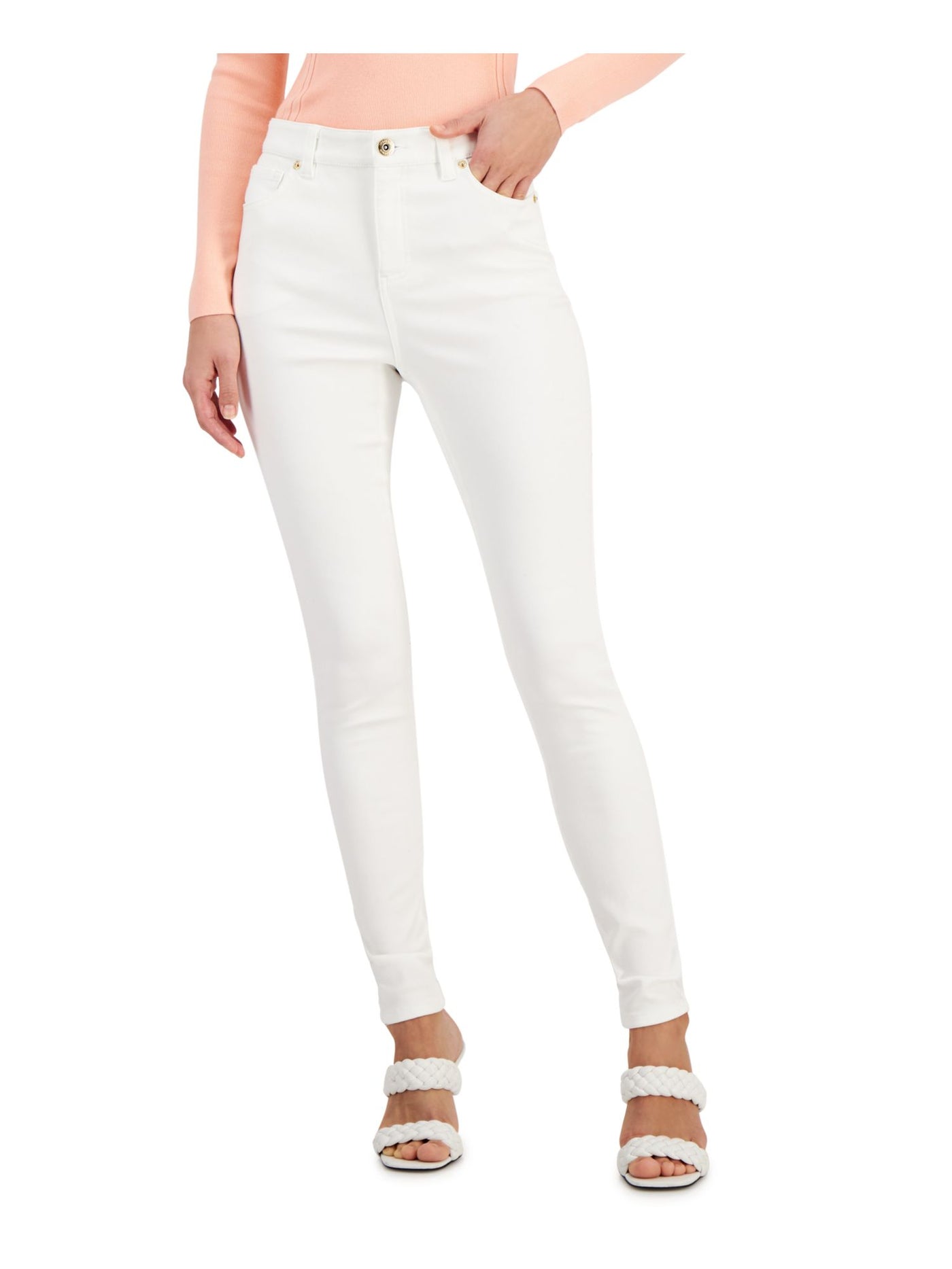 INC DENIM Womens White Denim Pocketed Zippered Skinny High Waist Jeans 4\27