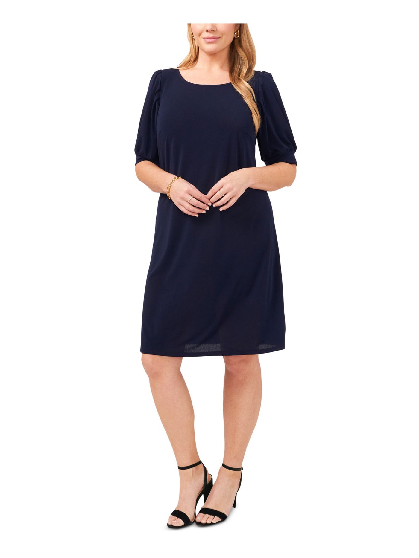 MSK WOMEN Womens Navy Unlined Pullover Elbow Sleeve Scoop Neck Above The Knee Wear To Work Shift Dress Plus 1X