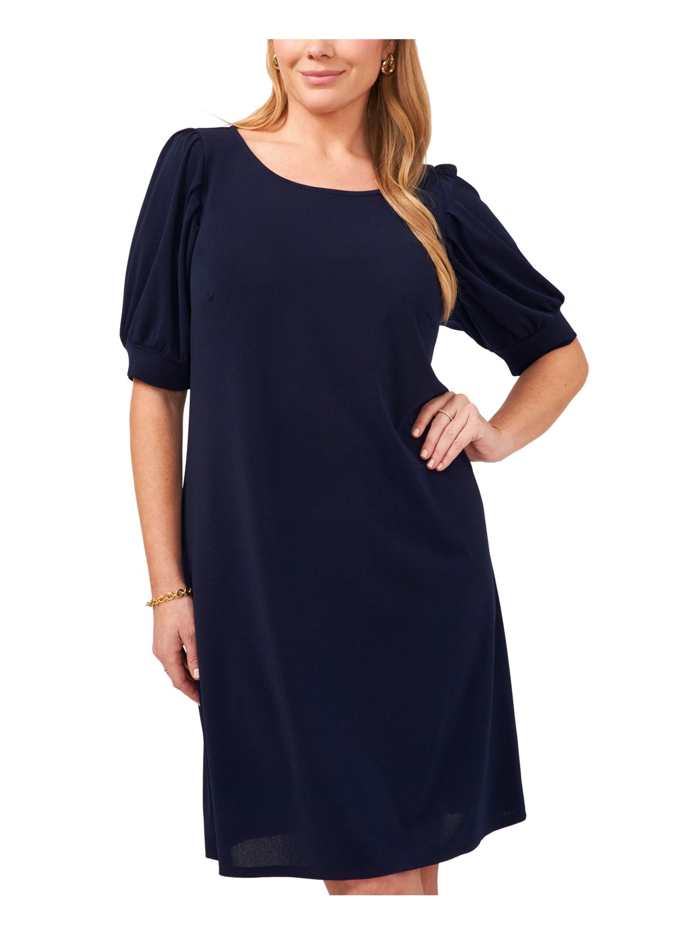 MSK WOMEN Womens Navy Unlined Pullover Elbow Sleeve Scoop Neck Above The Knee Wear To Work Shift Dress Plus 1X