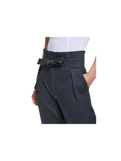 DKNY Womens Navy Zippered Pocketed Paperbag Tie Waist Pleated Ankle High Waist Pants 14