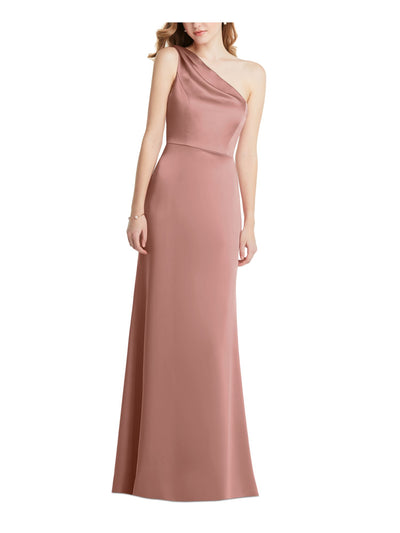 LOVELY Womens Pink Zippered Pleated Sleeveless Asymmetrical Neckline Full-Length Evening A-Line Dress 2