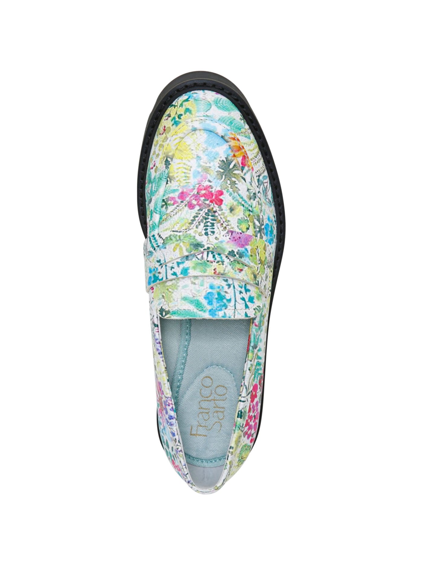 FRANCO SARTO Womens White Printed 1" Platform Penny Keeper Strap Cushioned Balin Round Toe Block Heel Slip On Heeled Loafers 7.5 M
