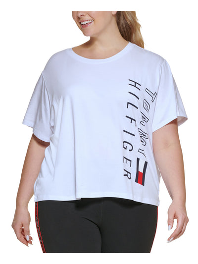 TOMMY HILFIGER Womens White Logo Graphic Short Sleeve Crew Neck T-Shirt Plus 2X