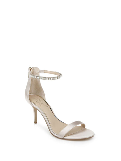 JEWEL BADGLEY MISCHKA Womens Beige Ankle Strap Embellished Landen Round Toe Stiletto Zip-Up Dress Heeled Sandal 8.5