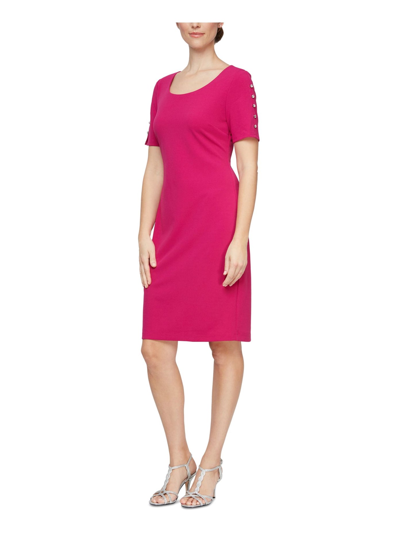 SLNY Womens Pink Embellished Zippered Unlined Darted Short Sleeve Scoop Neck Knee Length Wear To Work Sheath Dress 10