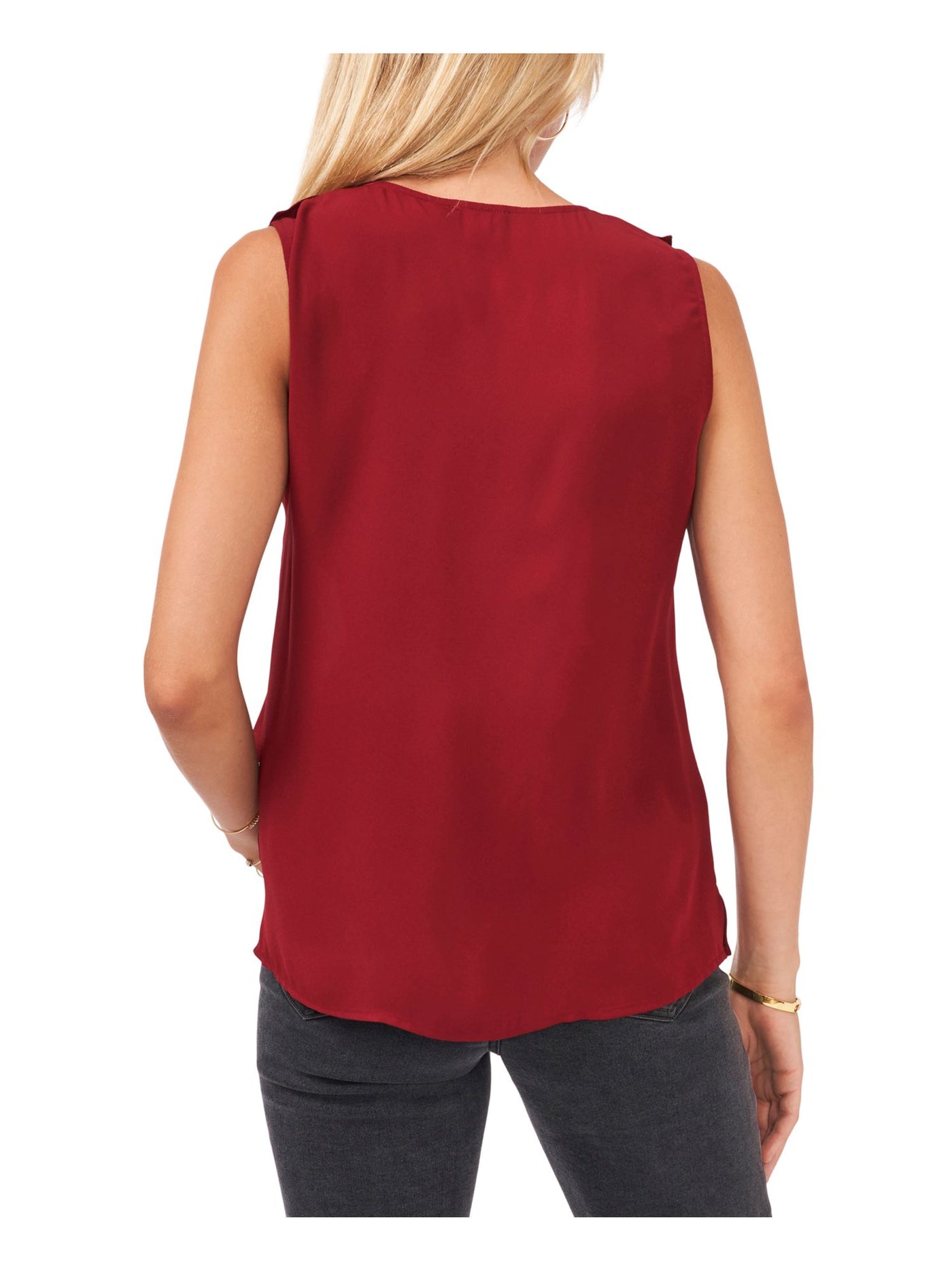 VINCE CAMUTO Womens Ruffled Sleeveless Vented Hem V Neck Top