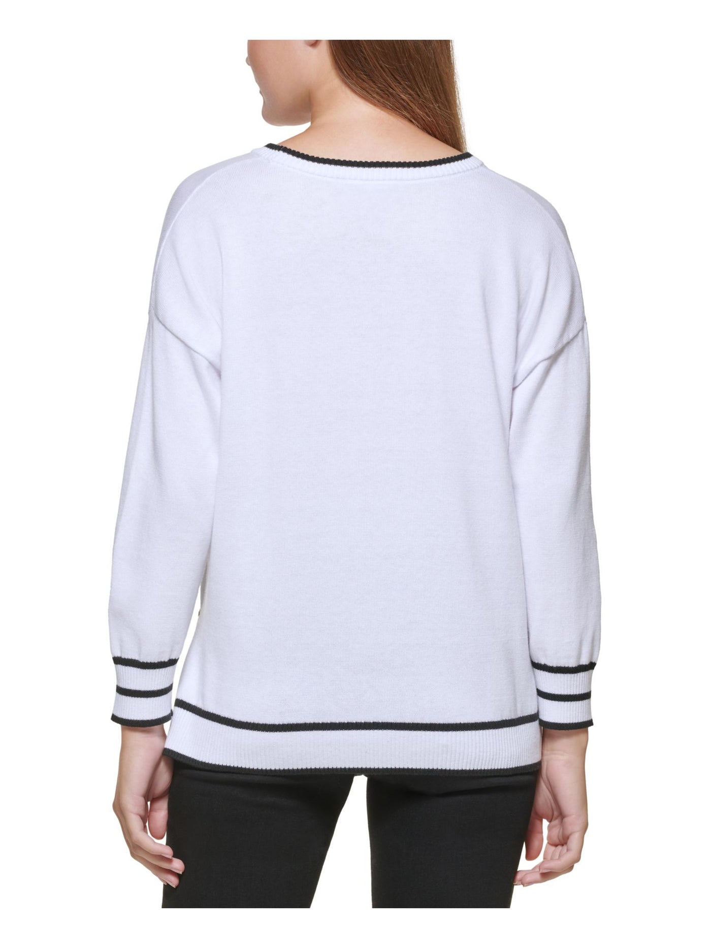 DKNY JEANS Womens White Long Sleeve Crew Neck Sweater XXS