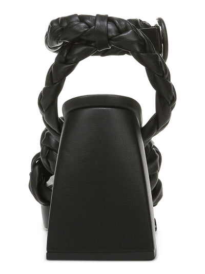 CIRCUS BY SAM EDELMAN Womens Black Braided Padded 1" Platform Adjustable Ankle Strap Mable Square Toe Block Heel Buckle Heeled Sandal 9