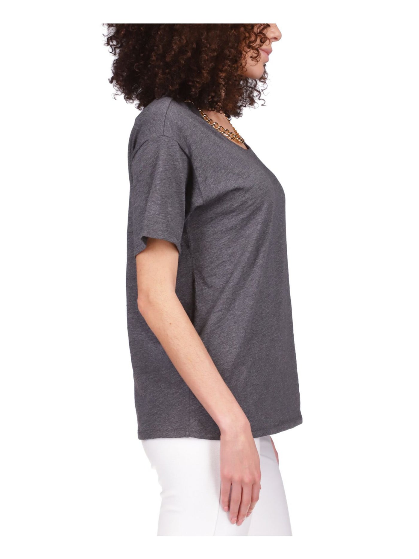 MICHAEL MICHAEL KORS Womens Gray Heather Short Sleeve Scoop Neck Top S