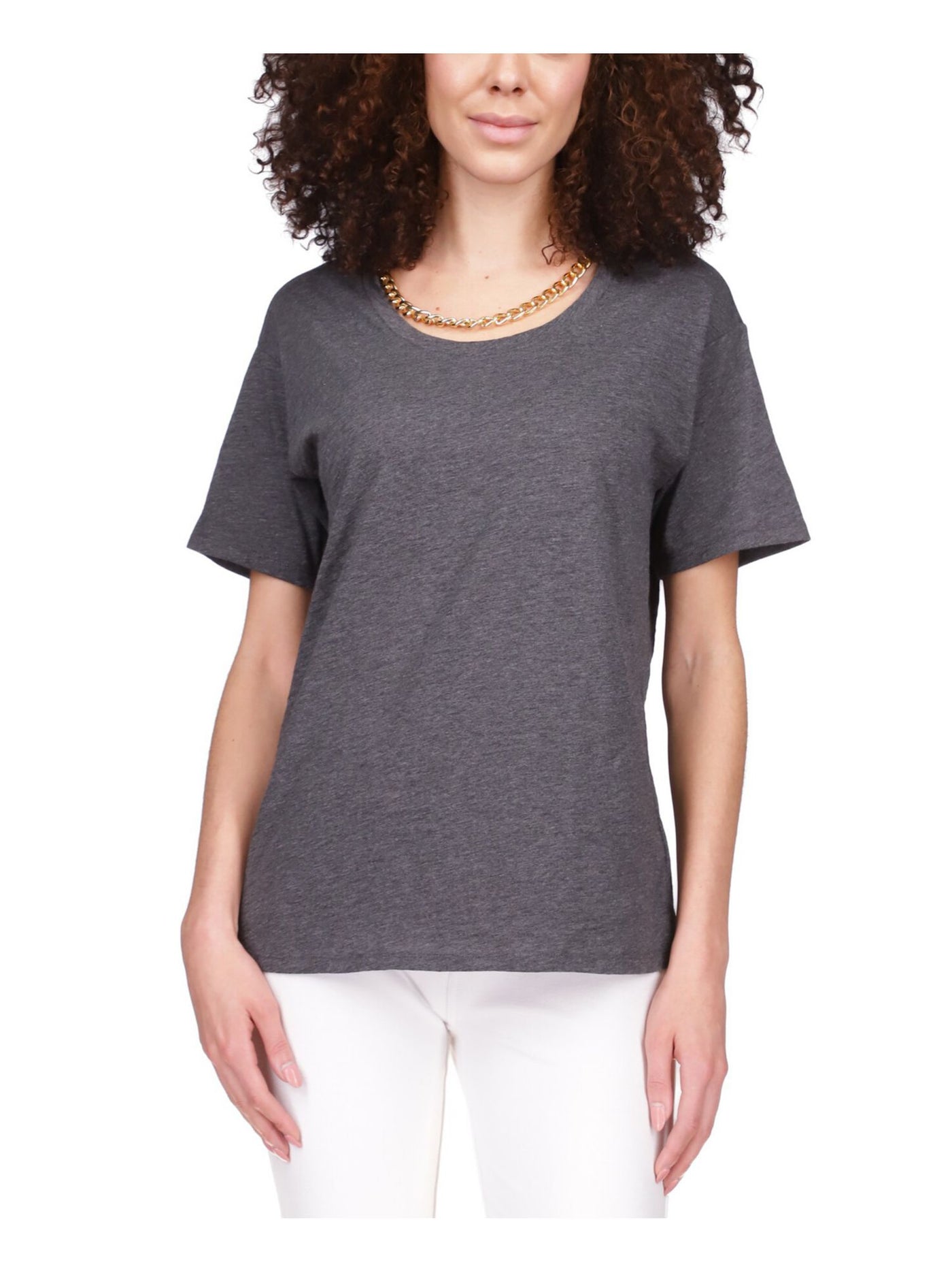 MICHAEL MICHAEL KORS Womens Gray Heather Short Sleeve Scoop Neck T-Shirt M
