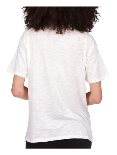 MICHAEL MICHAEL KORS Womens White Sheer Pullover Chain Detail Heather Short Sleeve Crew Neck T-Shirt XS