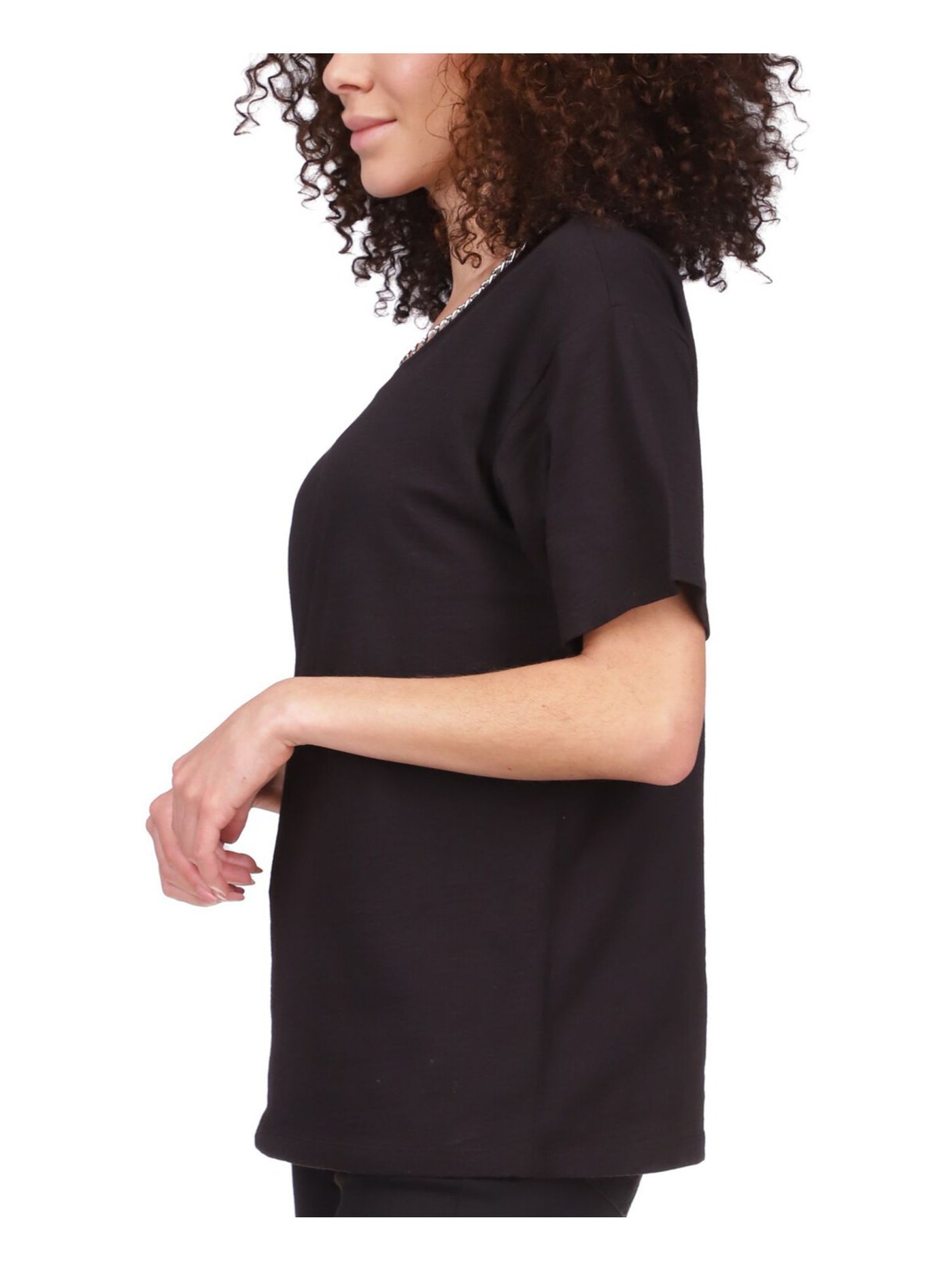 MICHAEL MICHAEL KORS Womens Black Sheer Pullover Chain Detail Heather Short Sleeve Crew Neck T-Shirt XS