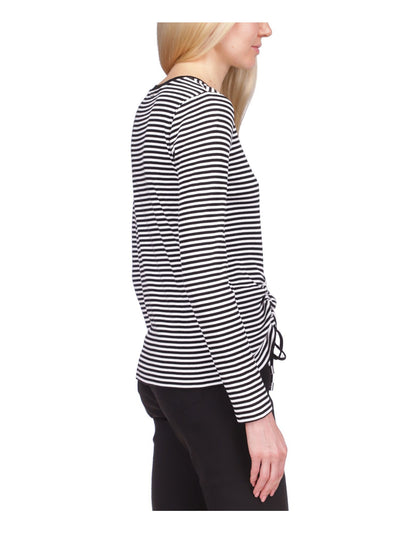 MICHAEL MICHAEL KORS Womens Black Striped Long Sleeve Round Neck Top S