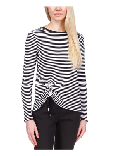 MICHAEL MICHAEL KORS Womens Black Striped Long Sleeve Round Neck Top S