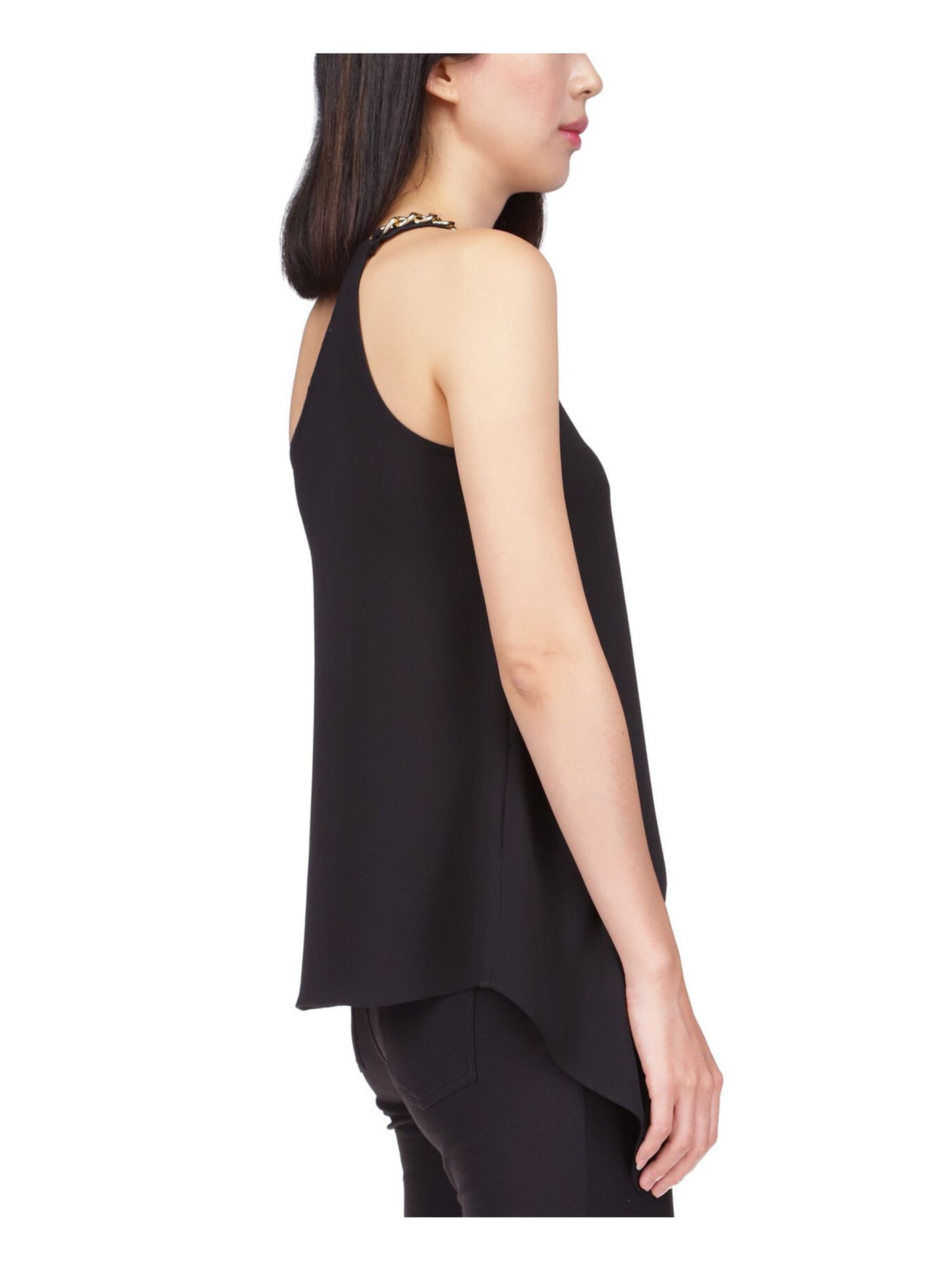 MICHAEL MICHAEL KORS Womens Black Sleeveless Asymmetrical Neckline Top P\S