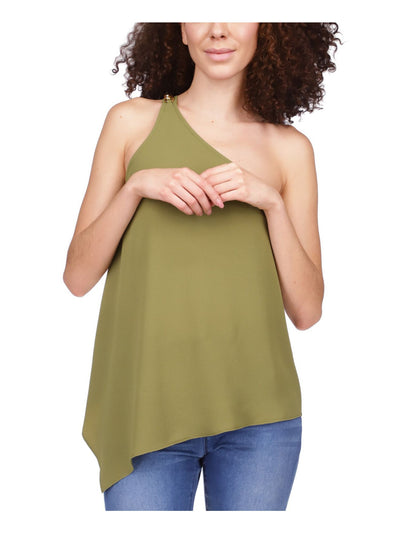 MICHAEL KORS Womens Green Textured Asymmetrical Hem  Chain Detail Sleeveless Asymmetrical Neckline Top S