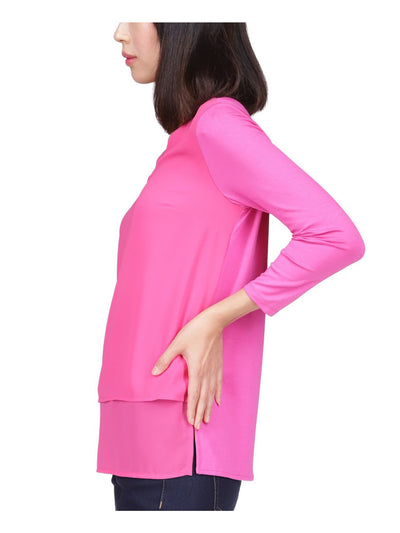 MICHAEL MICHAEL KORS Womens Pink 3/4 Sleeve V Neck Tunic Top L