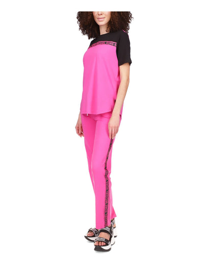 MICHAEL MICHAEL KORS Womens Pink Logo Graphic Short Sleeve Crew Neck T-Shirt Petites P\M