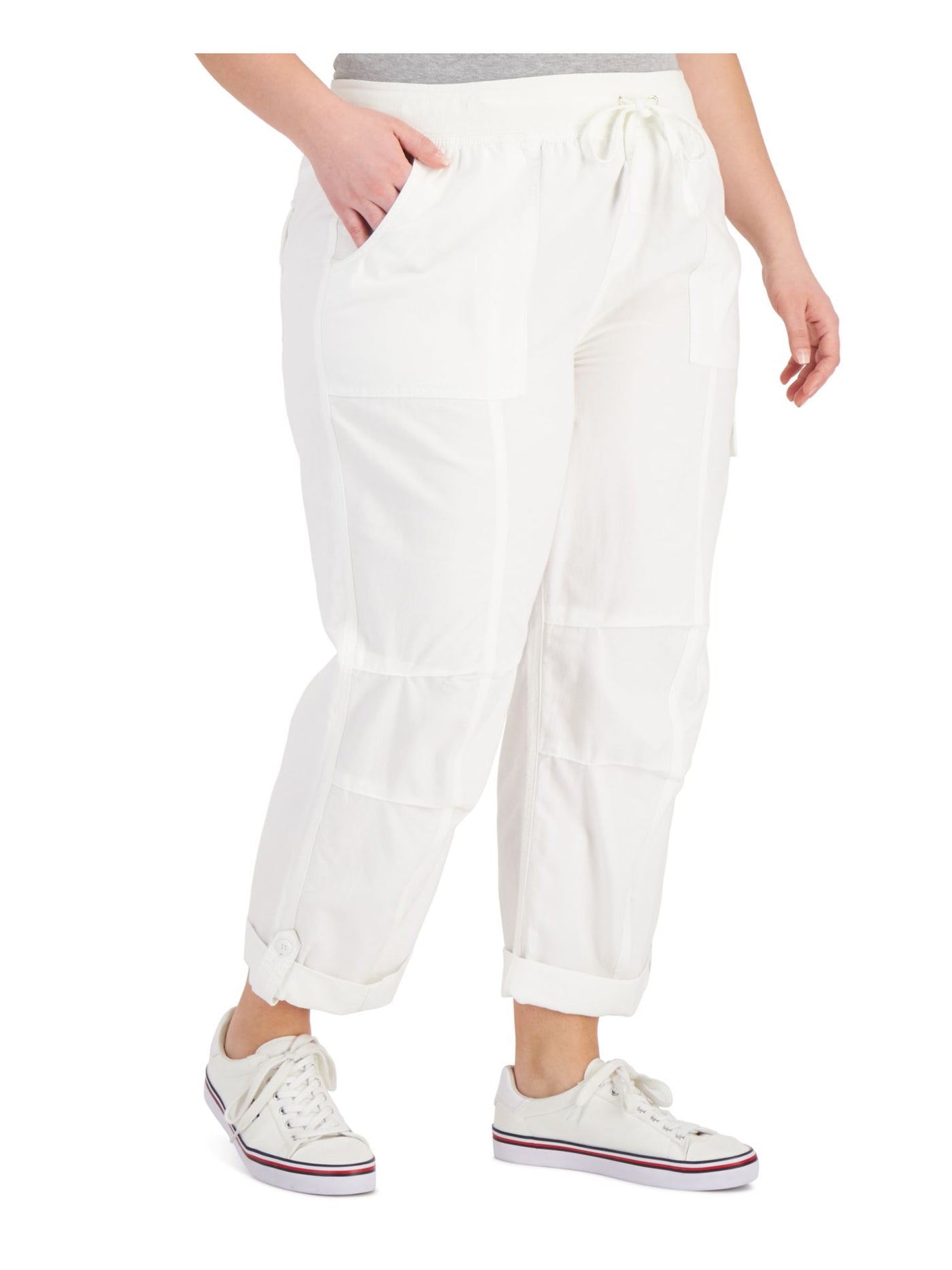TOMMY HILFIGER Womens White Pocketed Adjustable Cuffed Pants Plus 2X
