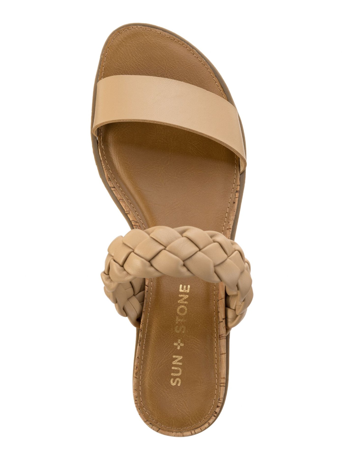 SUN STONE Womens Beige Mixed Media Braided Cushioned Slip Resistant Easten Round Toe Wedge Slip On Slide Sandals Shoes 11 M