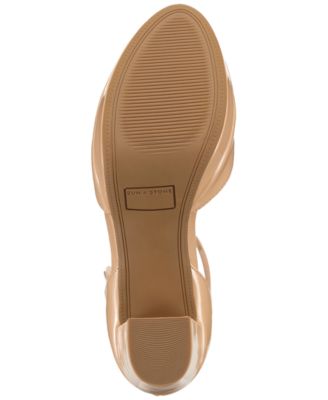 SUN STONE Womens Beige 1" Platform Padded Adjustable Ankle Strap Estrella Round Toe Block Heel Buckle Dress Pumps Shoes M