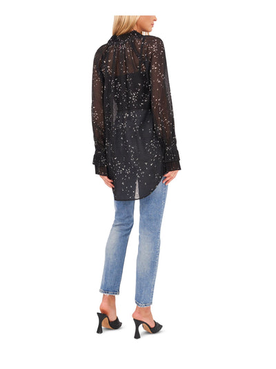 VINCE CAMUTO Womens Black Sheer Floral Long Sleeve V Neck Tunic Top XXS