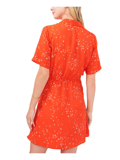 VINCE CAMUTO Womens Orange Tie Lined Floral Short Sleeve Surplice Neckline Short Wrap Dress M