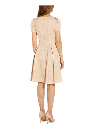 ADRIANNA PAPELL Womens Pocketed Zippered Pleated Skirt Short Sleeve V Neck Above The Knee Wear To Work Fit + Flare Dress
