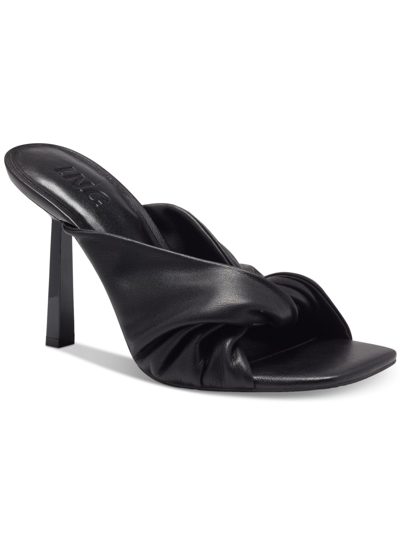 INC Womens Black Comfort Ruched Birana Square Toe Stiletto Slip On Heeled Sandal 8 M